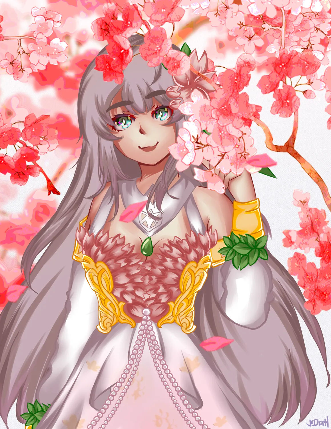 Krisna smiling under her sakura tree