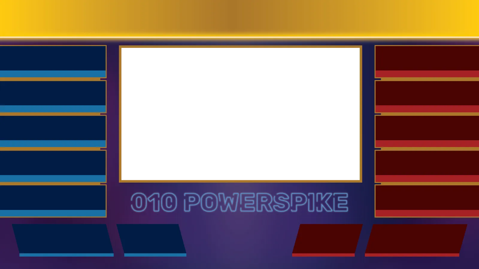 O10 Powerspike stream overlay with team rosters flanking the game screen