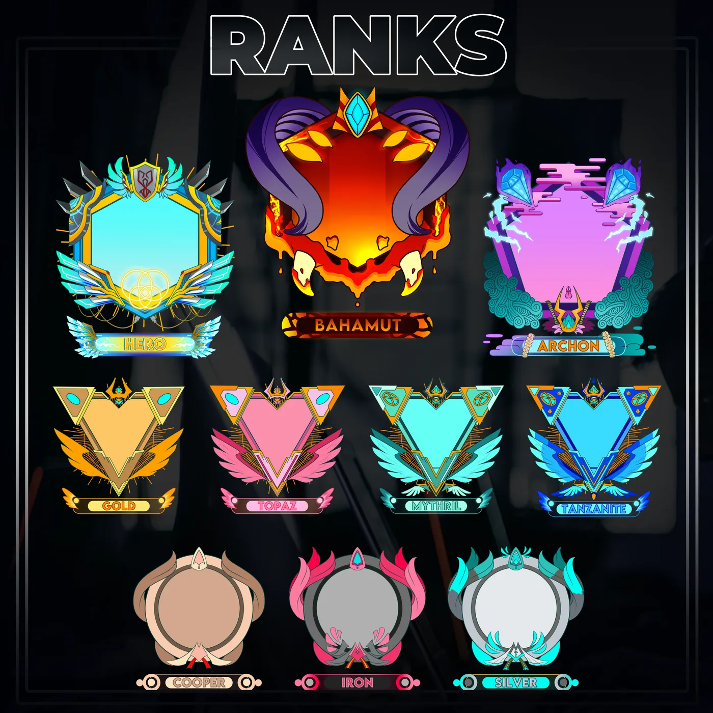 The full ladder of Arkaneia server ranks from Cooper to Bahamut